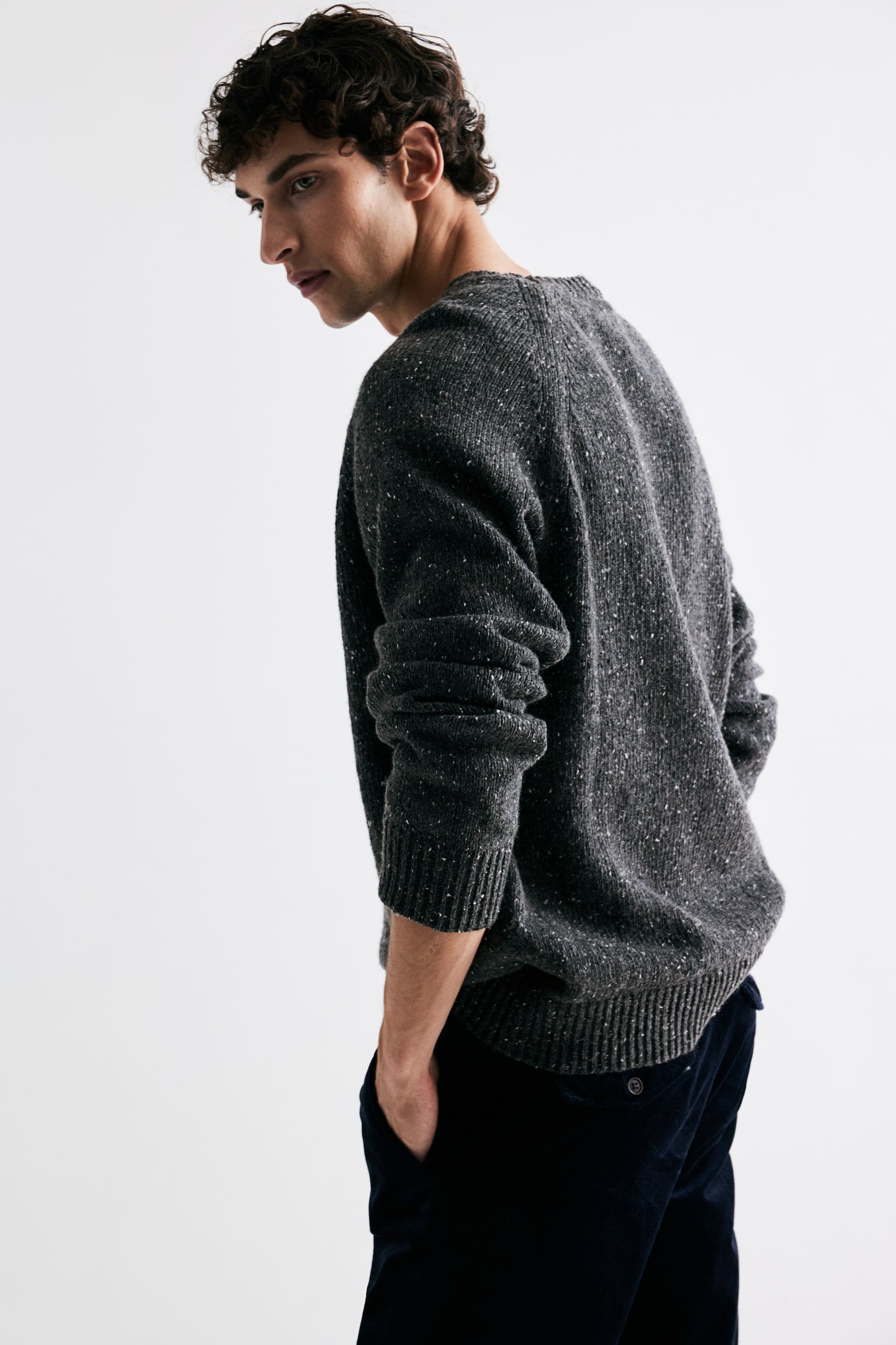 Regular Fit Wool-blend jumper - Dark grey marl/Navy blue - 6