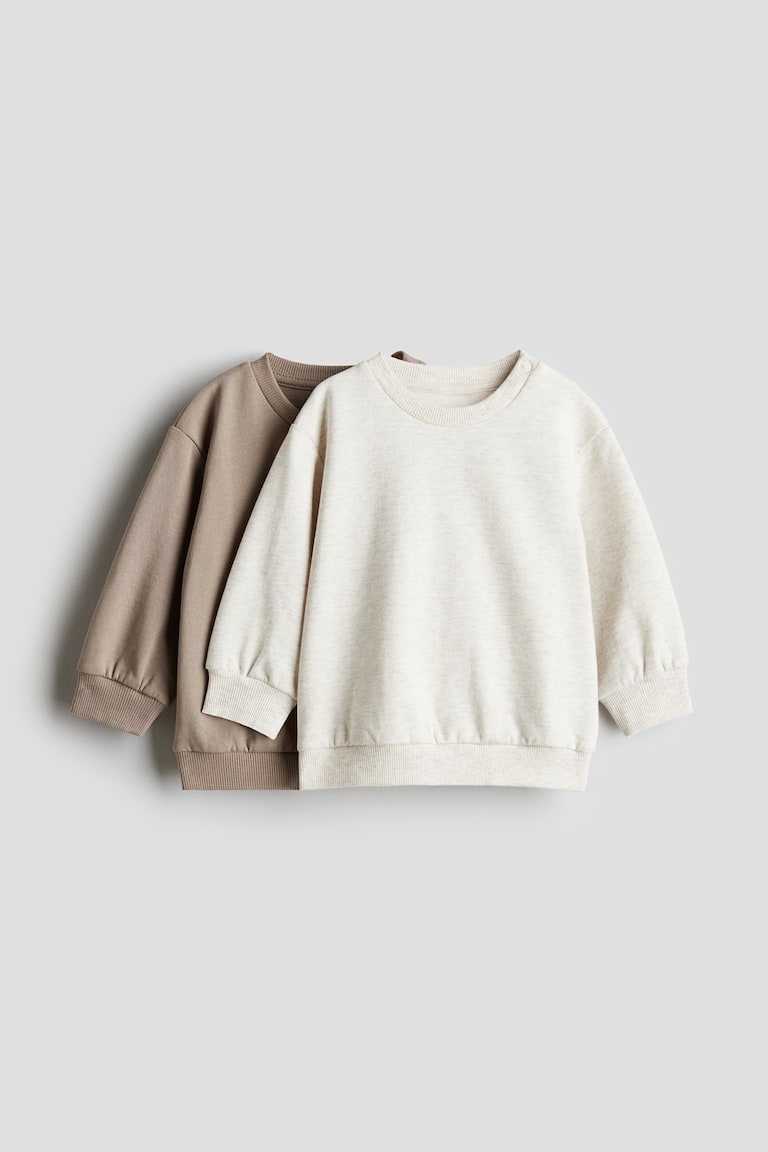 2-pack Cotton Sweatshirts Taupe/natural white melange Kids