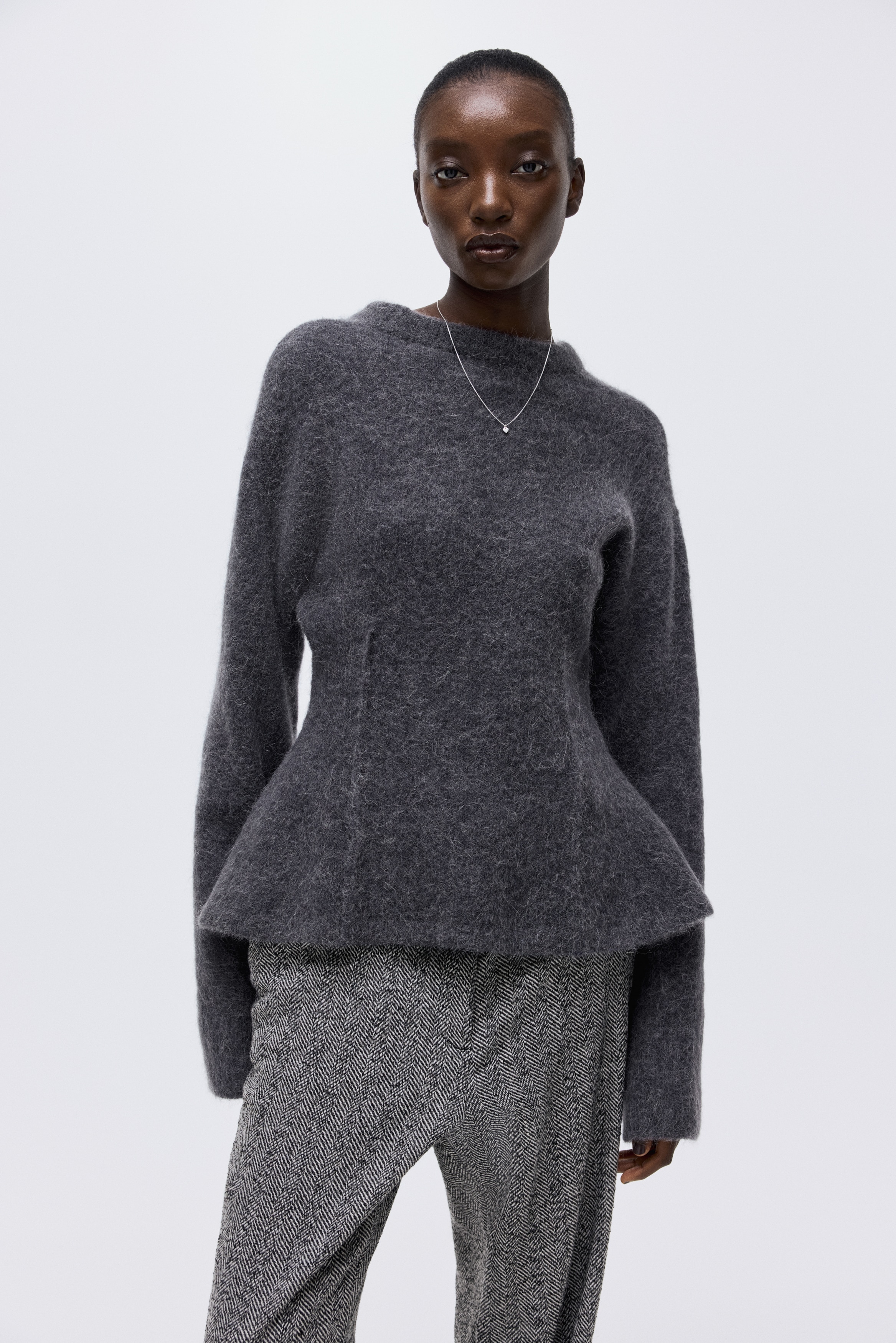 Alpaca-Blend Peplum Sweater - Dark gray - Ladies | H&M US