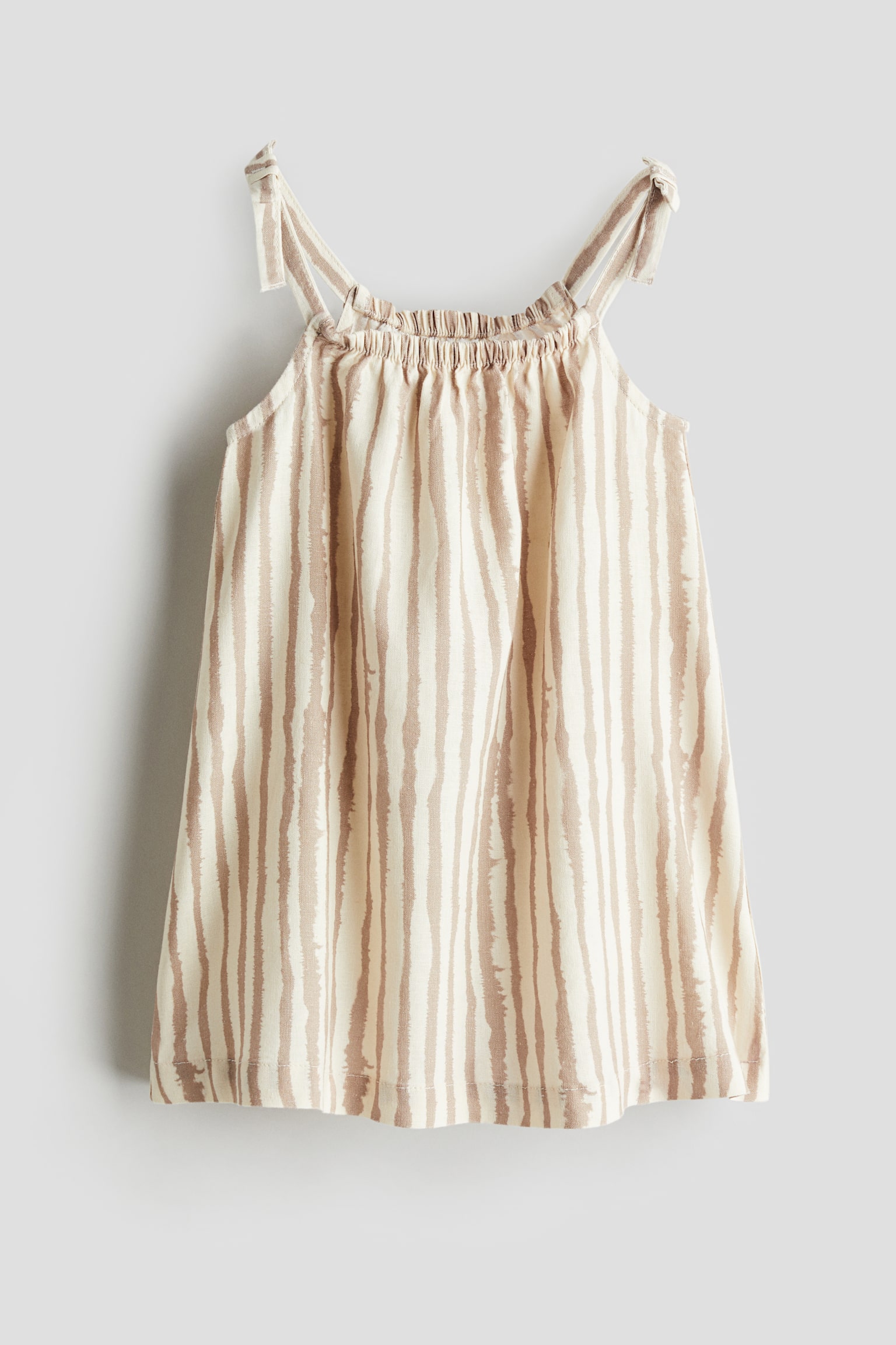 Patterned linen-blend dress - Light beige/Striped - 1