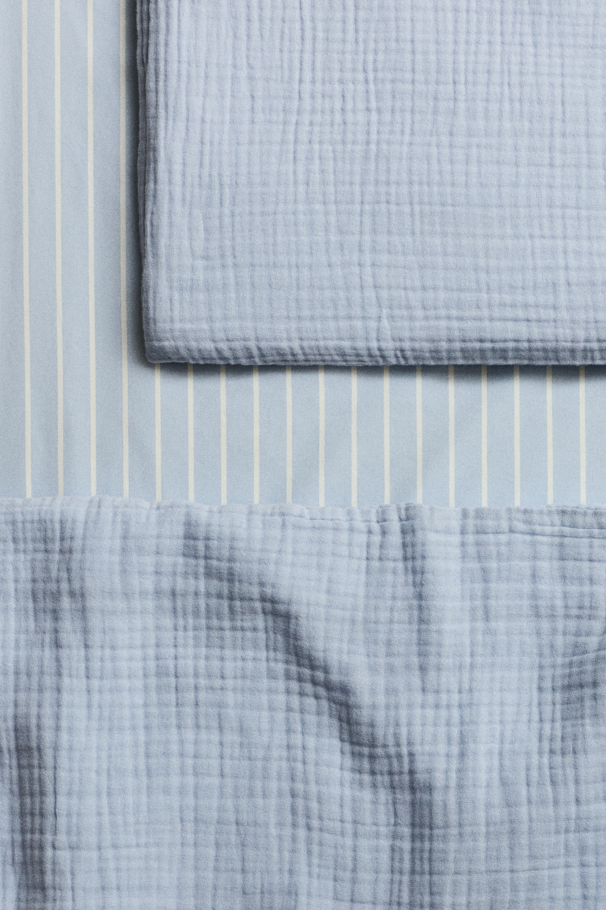 Cotton percale cot fitted sheet - Light blue/Striped/Light beige/Striped/Light pink/Striped