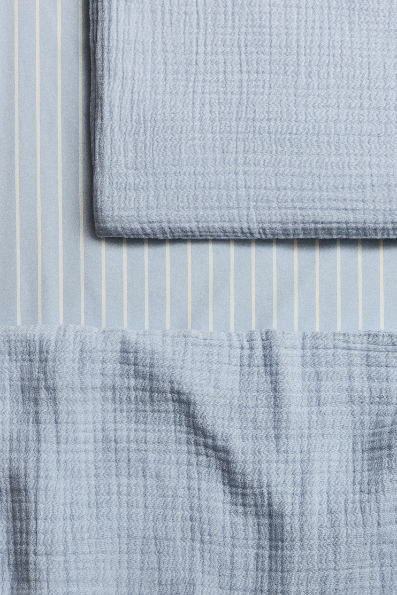 Cotton percale cot fitted sheet - Light blue/Striped/Light beige/Striped/Light pink/Striped - 2