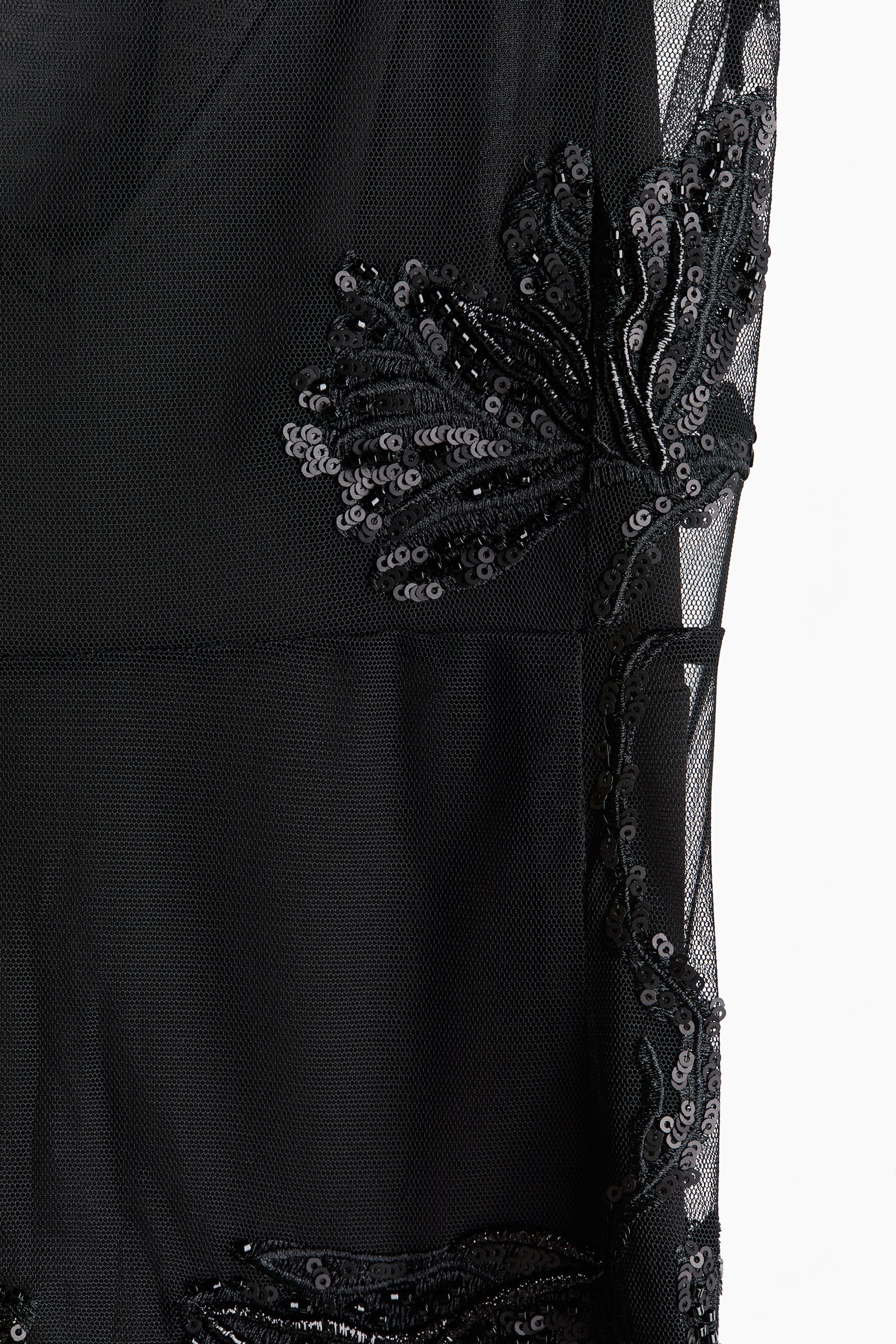 Sequin-embroidered mesh dress - Black - 5