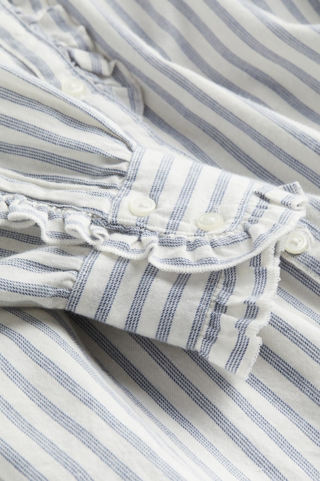 Frill-trimmed cotton blouse - White/Blue striped - 4