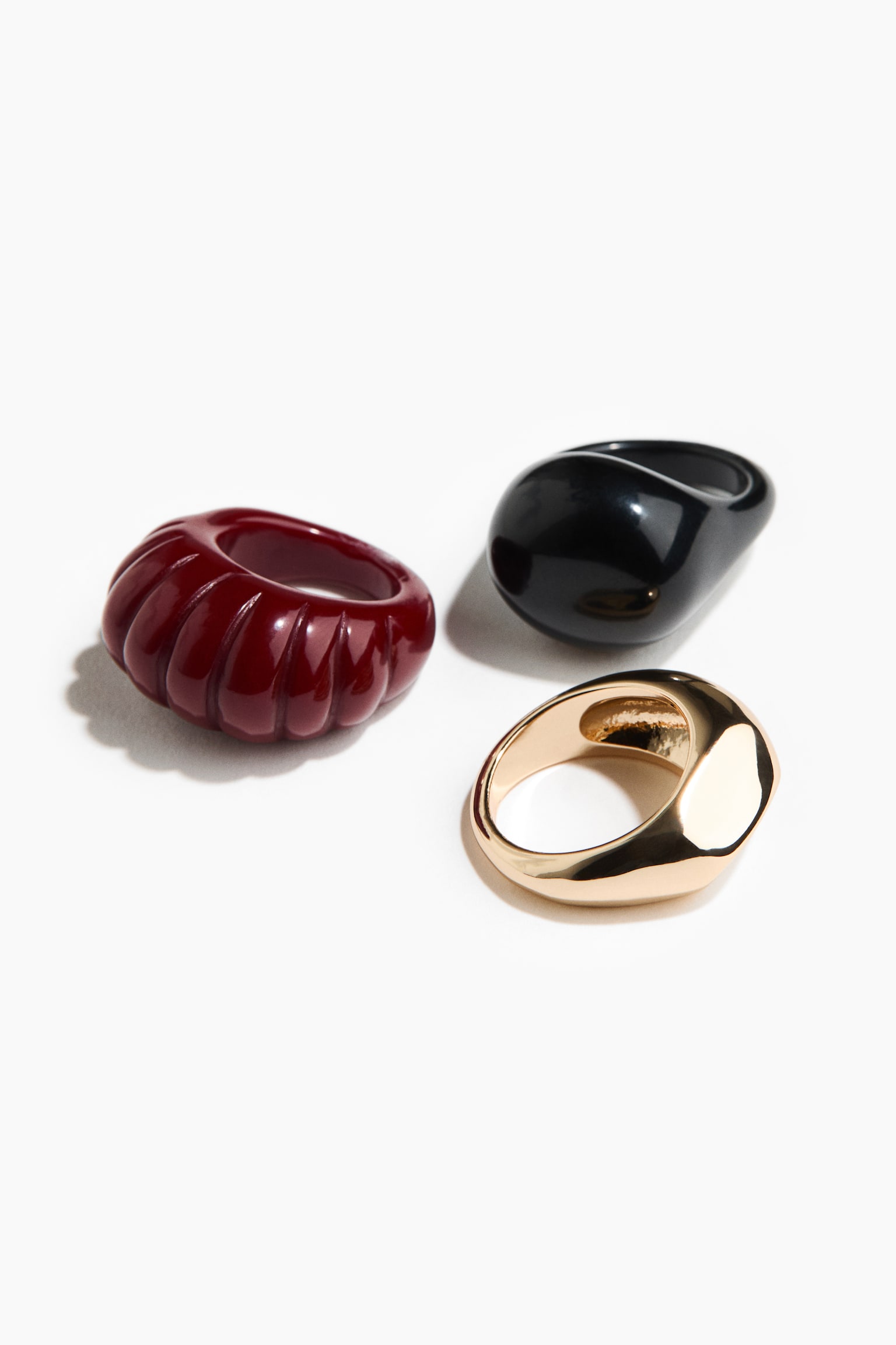 Set de 3 inele - Roșu-închis/auriu - 2