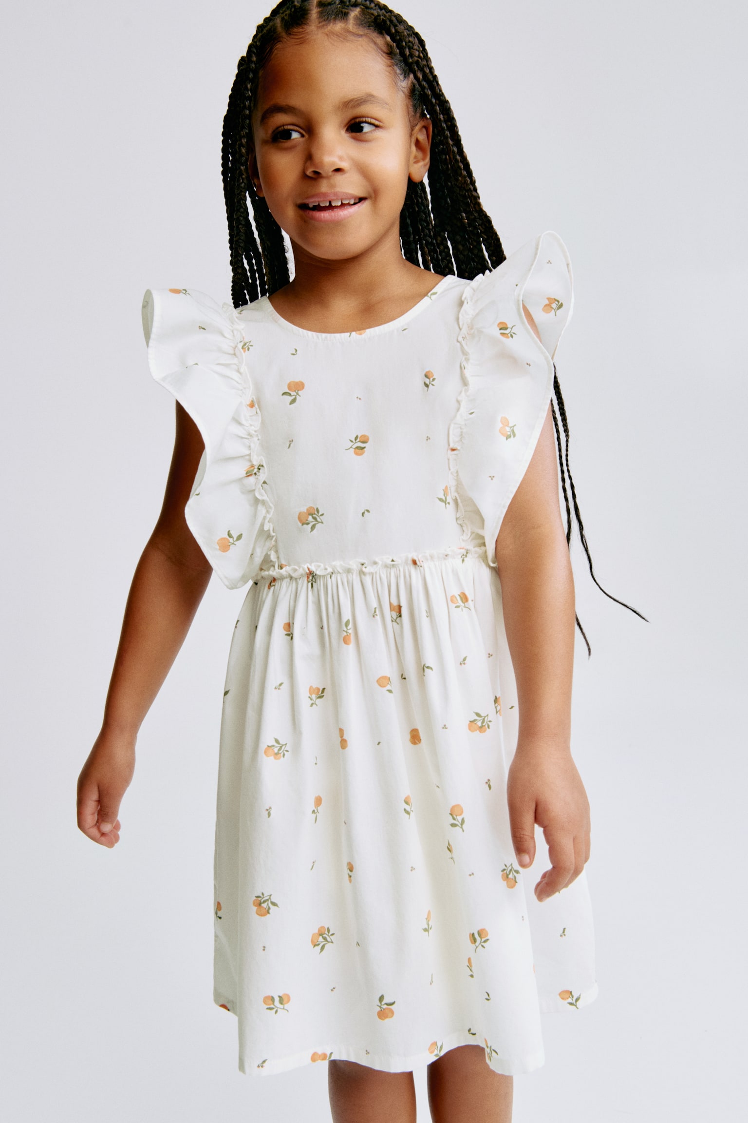 Abito in cotone con stampa - Bianco/pesche - 3