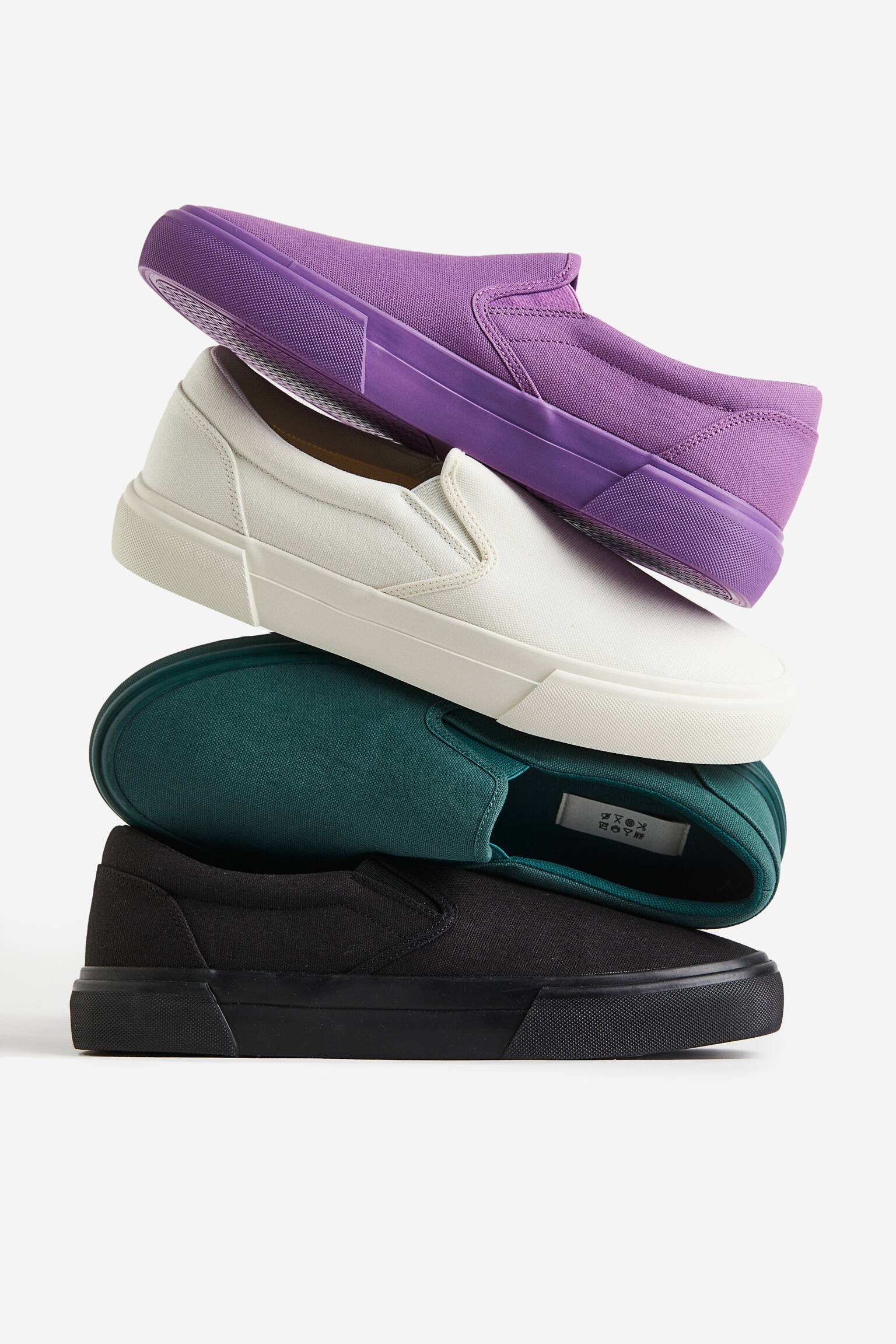 Slip On Cotton Sneakers - Black/Off white/Forest green/Deep lilac - 3