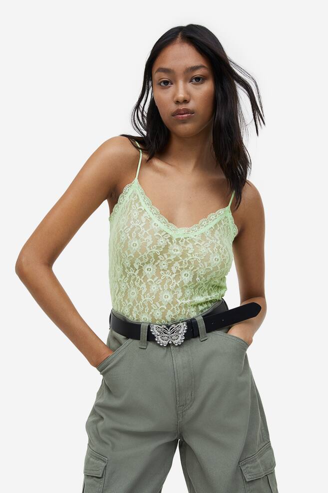 Sheer lace strappy top - Light green/White/Light pink/Light yellow - 1