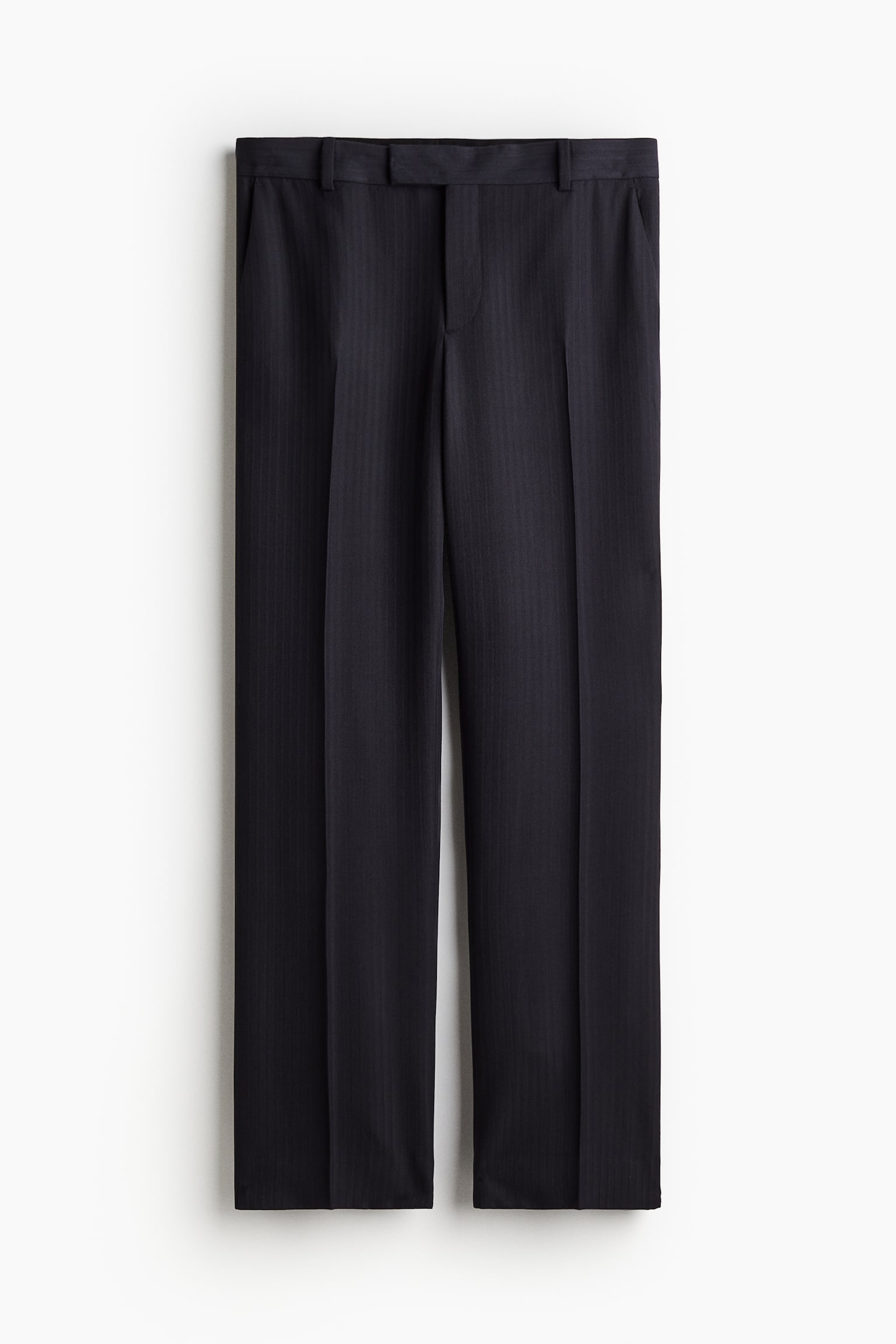 Wool Blend Tailored Pants - Black/Herringbone pattern - 2