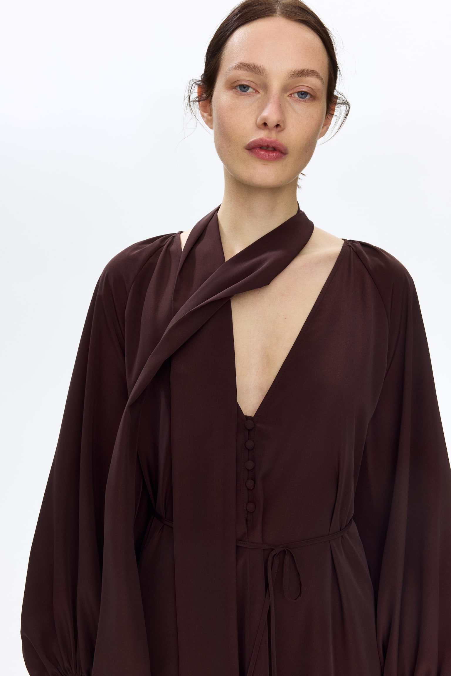 Scarf-detail dress - Dark brown - 6