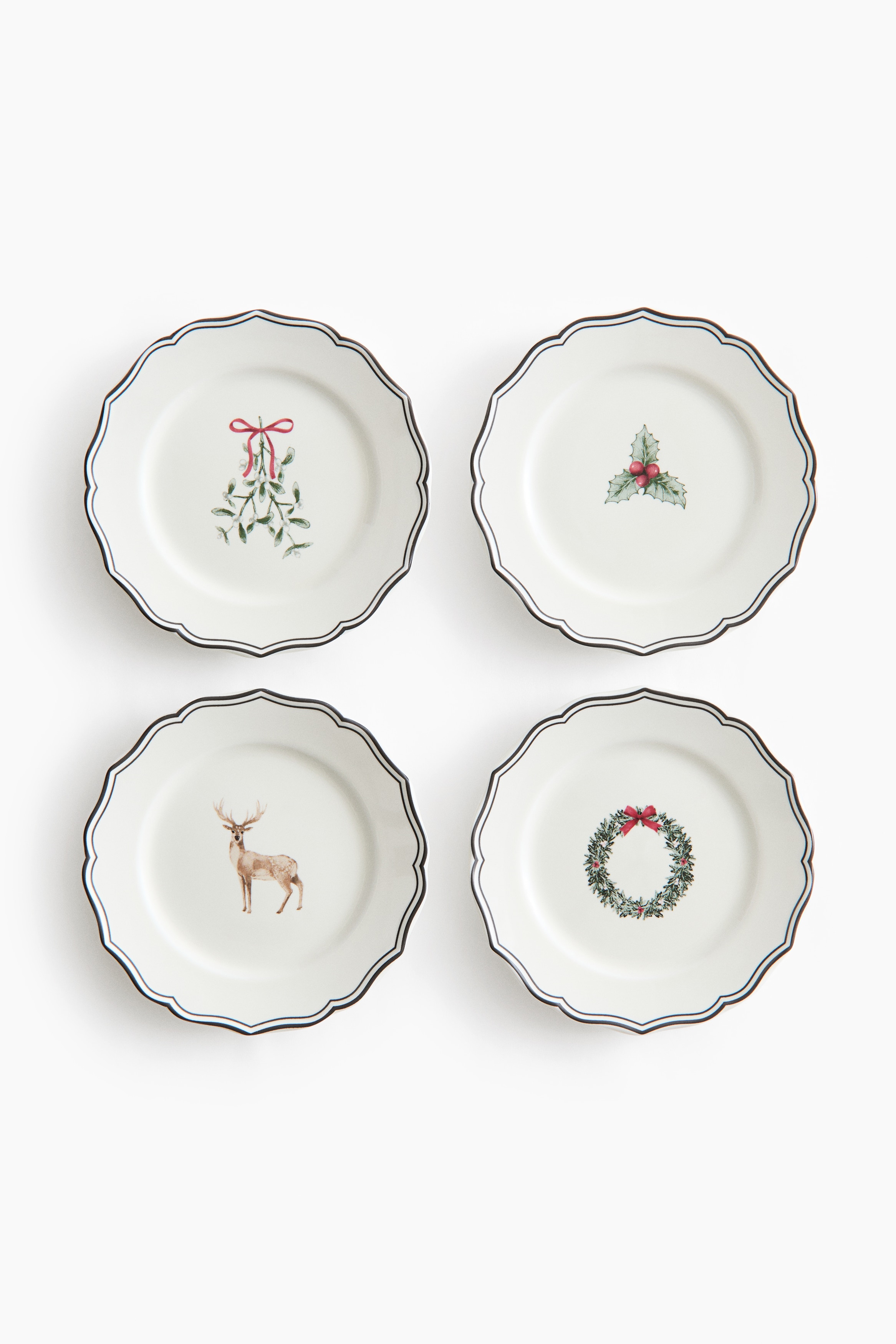 4-pack printed porcelain mini plates - Blanco/Navidad