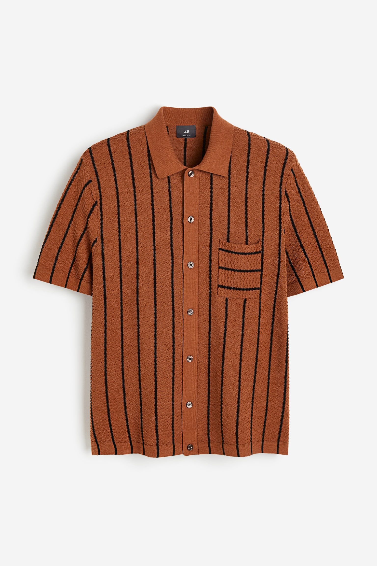 Regular Fit Textured-knit shirt - Brown/White striped - 2