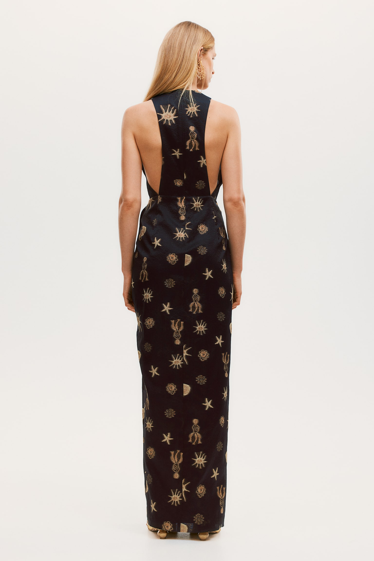 Draped-detail jacquard-weave dress - Black/Mythical images - 6