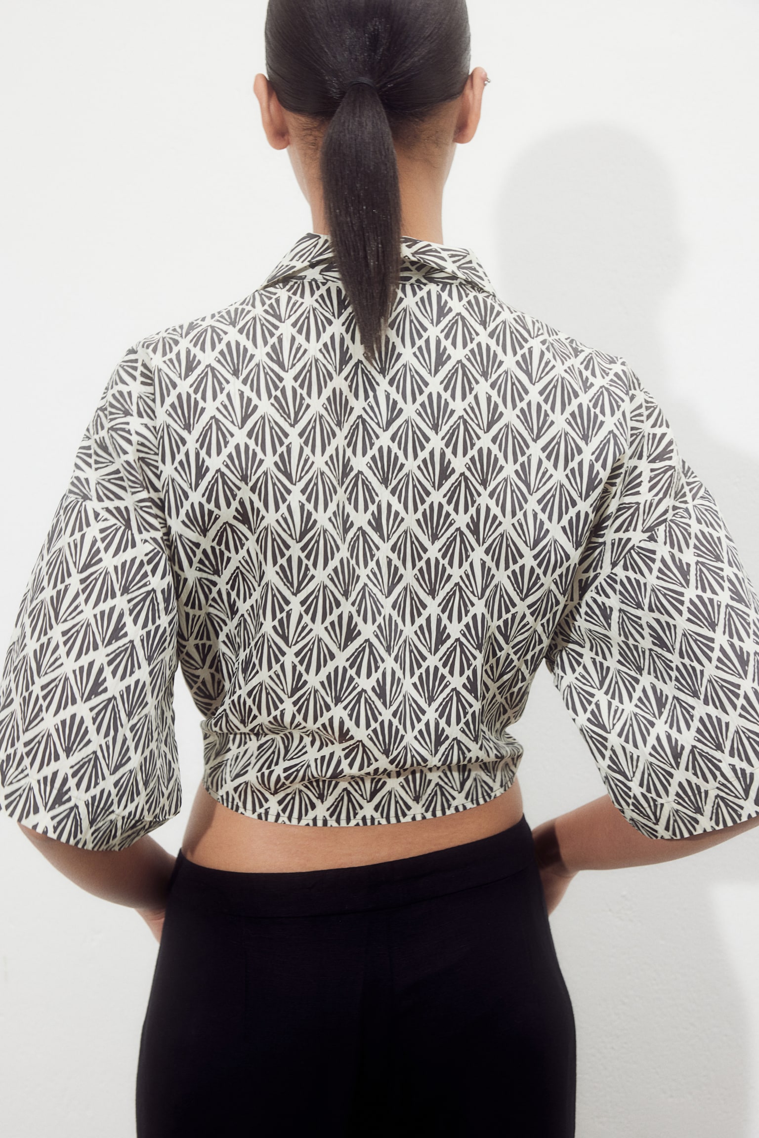 Tie Detail Blouse - Black/Pattern/Cream/Bright blue/White/Palm leaves - 6