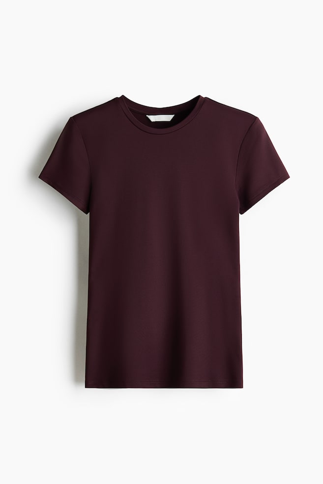 Fitted microfibre T-shirt - Burgundy/Dark brown/Dark brown/Dark brown/Black/White/Light beige/Light grey/Dusty pink/Navy blue/Light beige/Pale yellow/Light grey - 1