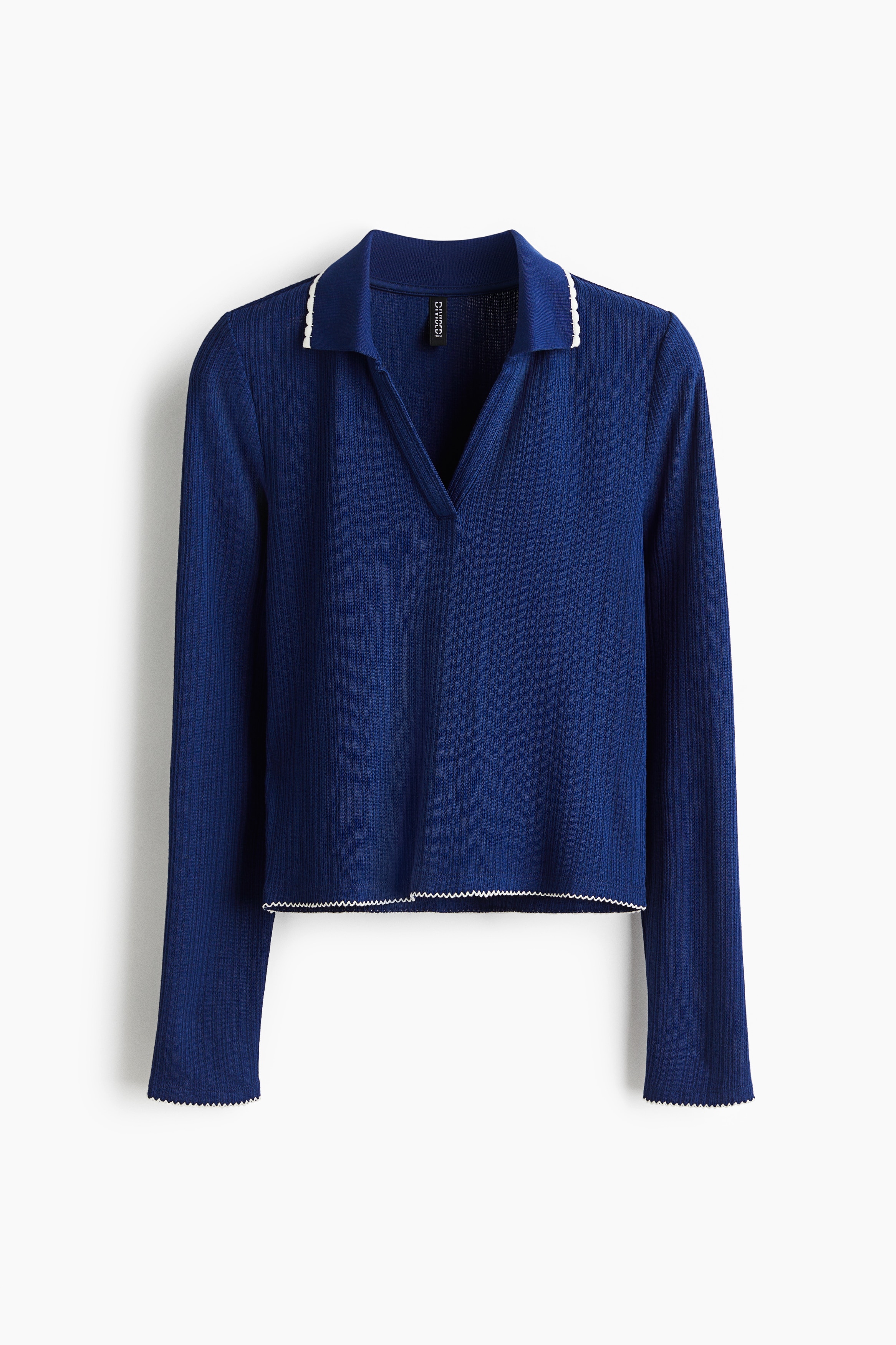 襟付きリブニットトップス - ダークブルー/ホワイト/ライトブルー