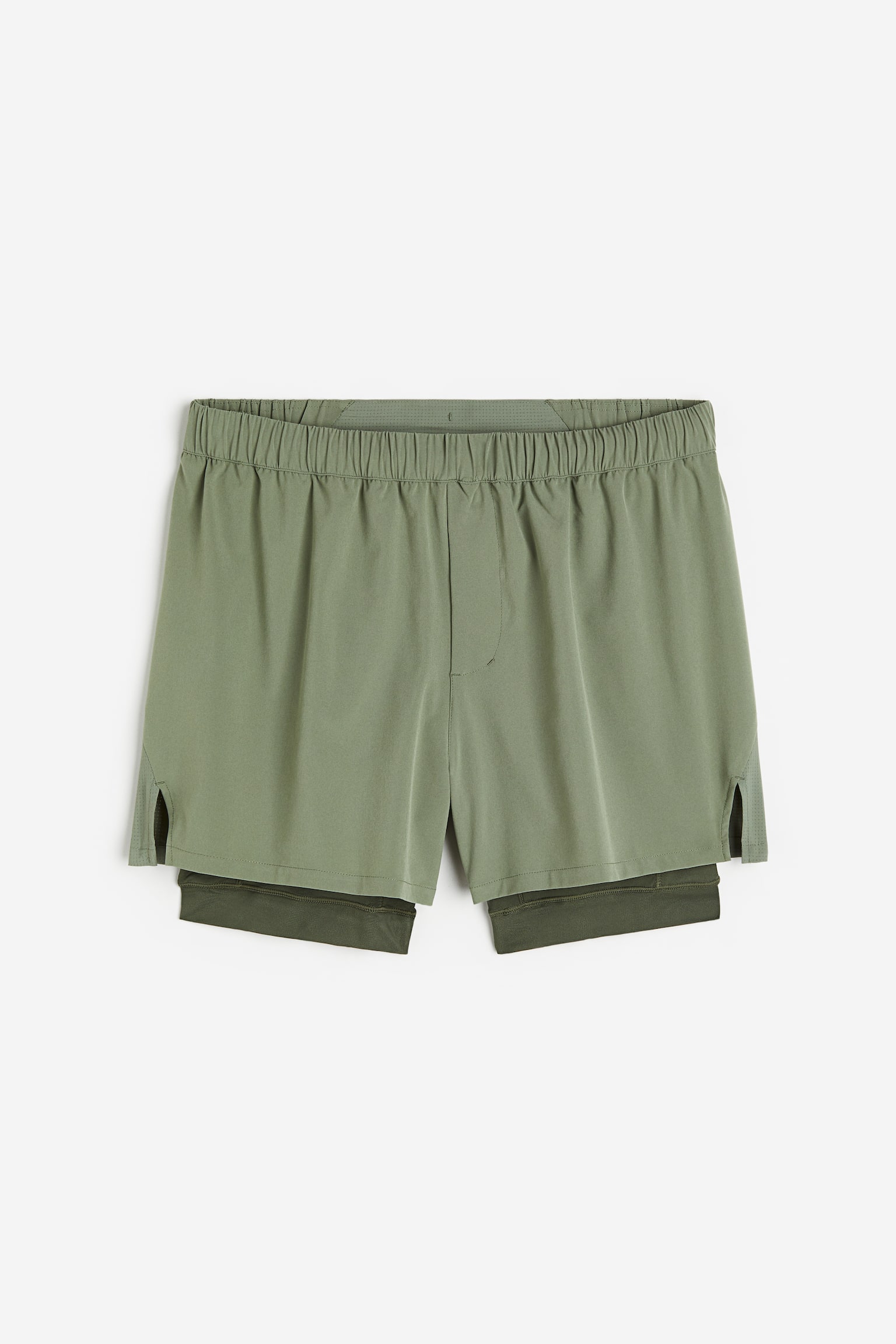 DryMove™ Double Layer Running Shorts - Khaki green/Light brown/Pattern/Khaki green/Pattern/Black - 1