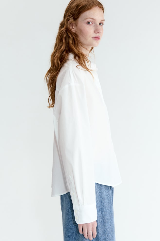 Oversized Poplin Shirt - White - 5