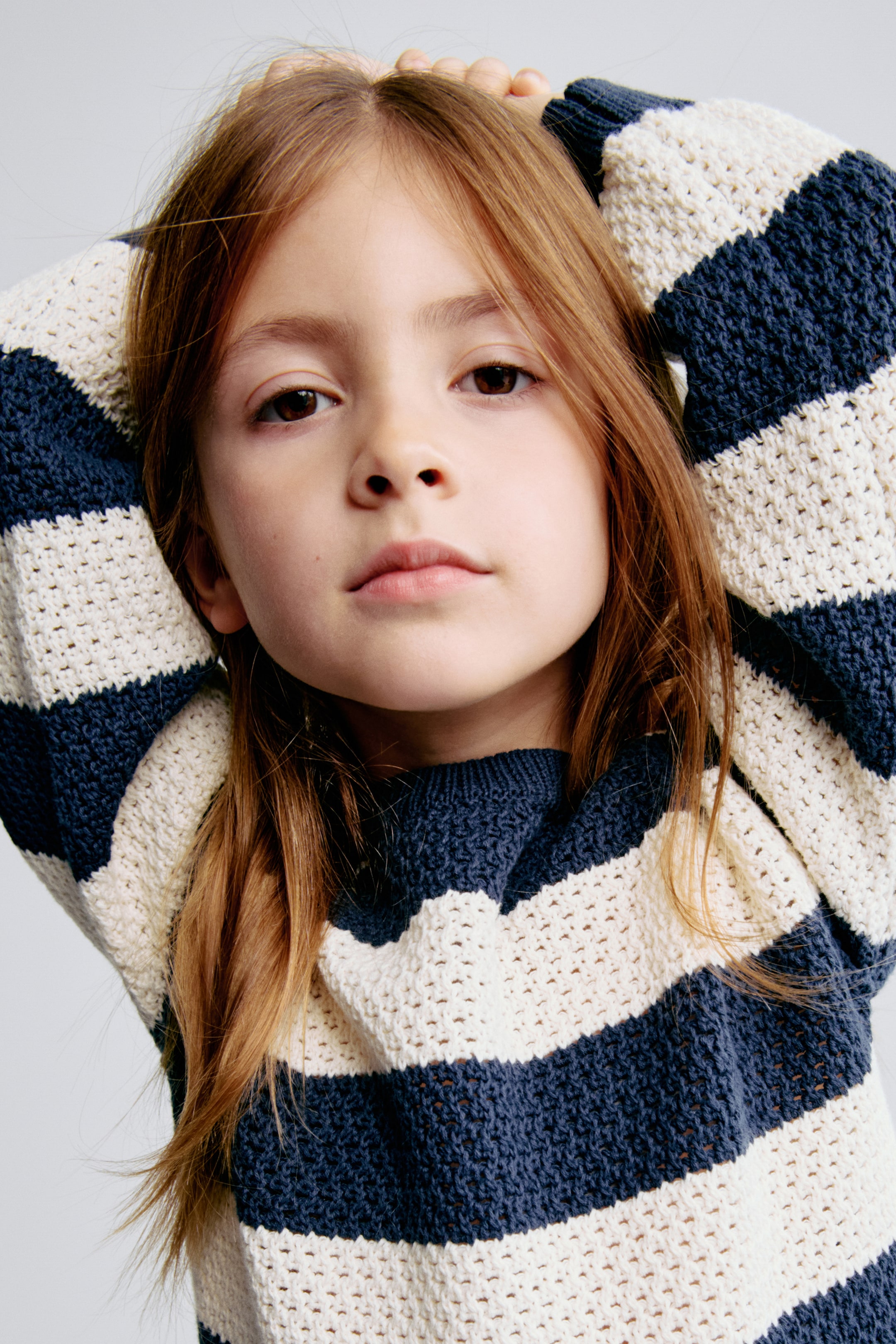 Voir une image plus grande: Chandail en tricot de coton ajouré - Marine/crème - ENFANT | H&M CA 3