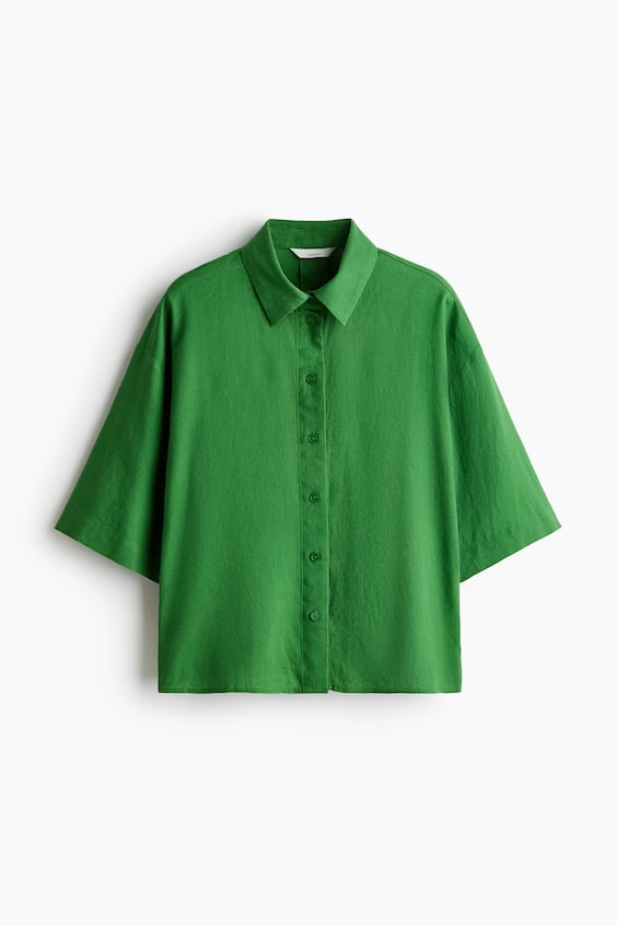 Женские рубашки H&M Oversized Linen-Blend Shirt
