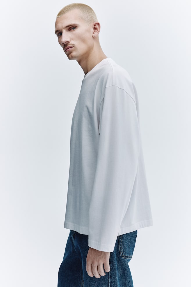 Maglia in jersey a maniche lunghe Oversized Fit - Bianco/Nero/Marrone - 6