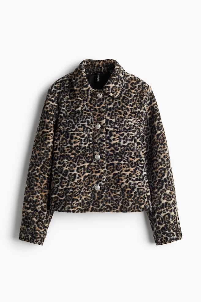 Jacke mit angerautem Finish - Beige/Leopardenprint/Schwarz - 1