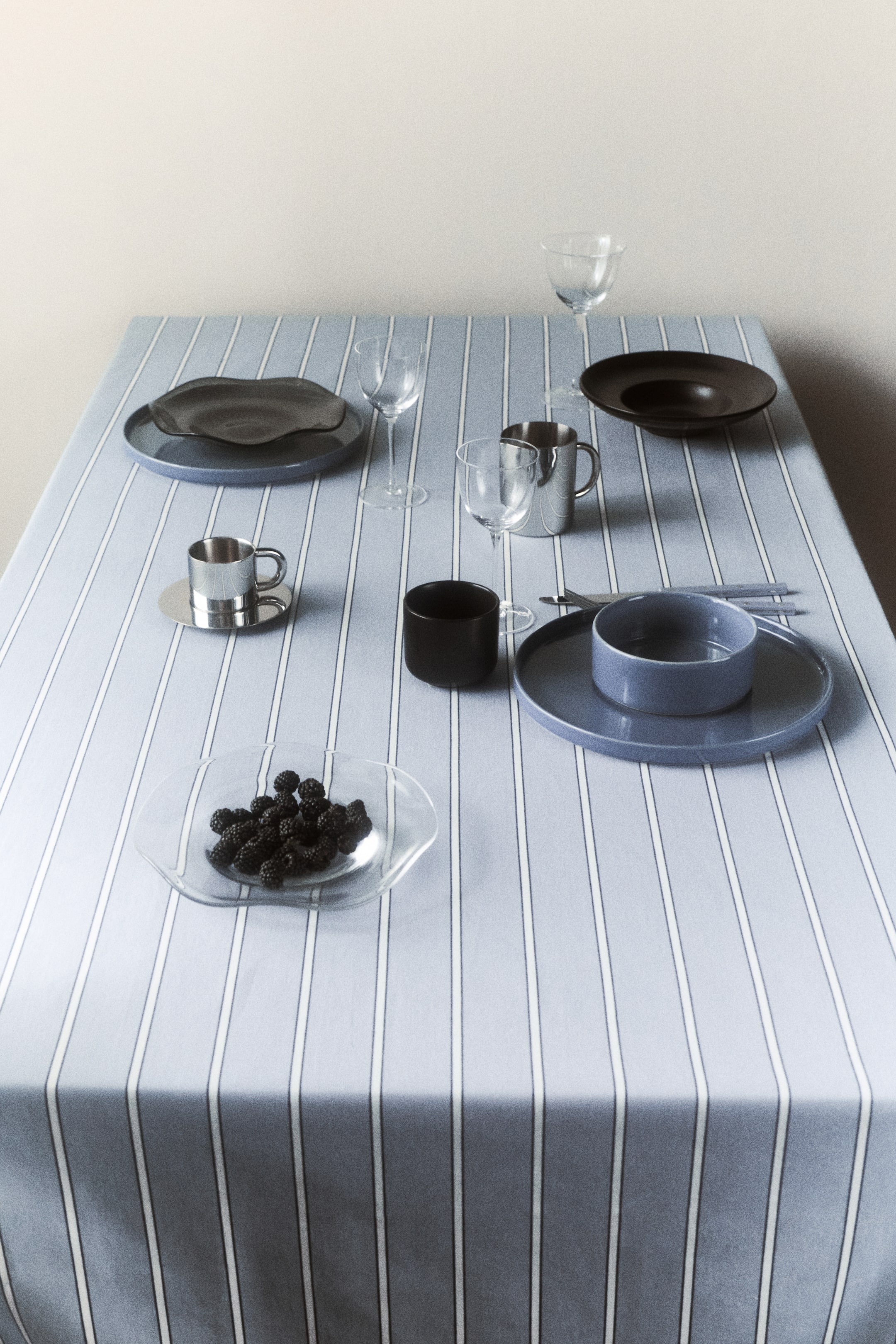 View larger image: Striped cotton sateen tablecloth - Dusty blue/Striped - Home All | H&M GB 1