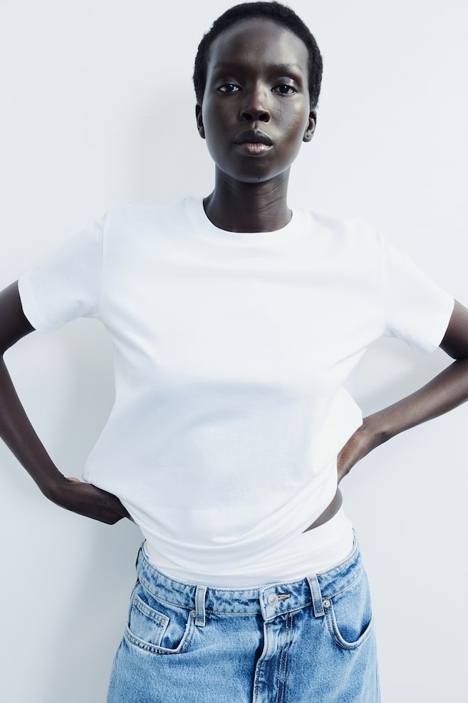 T-shirt en coton - Blanc/Noir/Bleu ancien/Gris clair chiné/Crème/rayures noires/Beige clair - 5