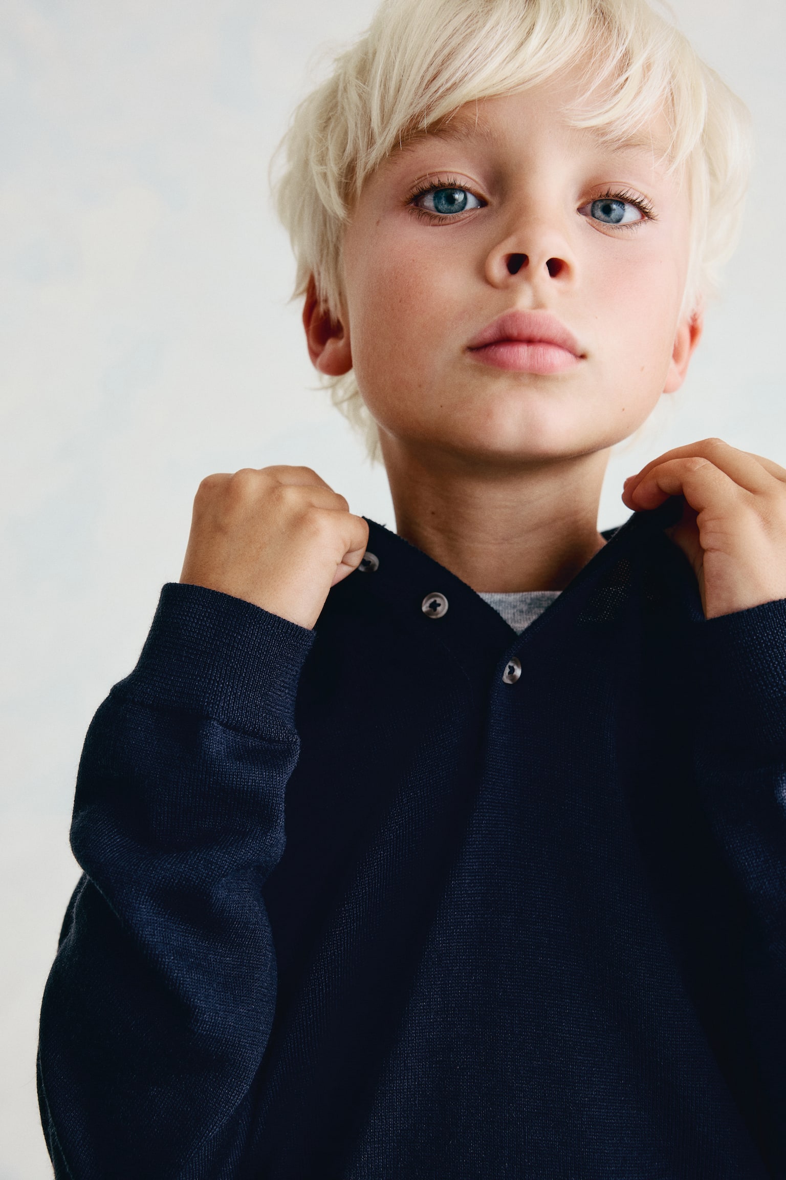 Детский свитер H&M Wool-Knit Polo Sweater, цвет: Тёмно-синий — фото 3