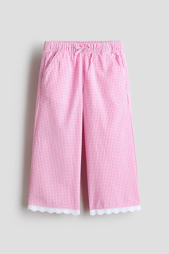 Lace-trimmed seersucker trousers - Pink/Gingham check/Dark grey/Spotted - 1