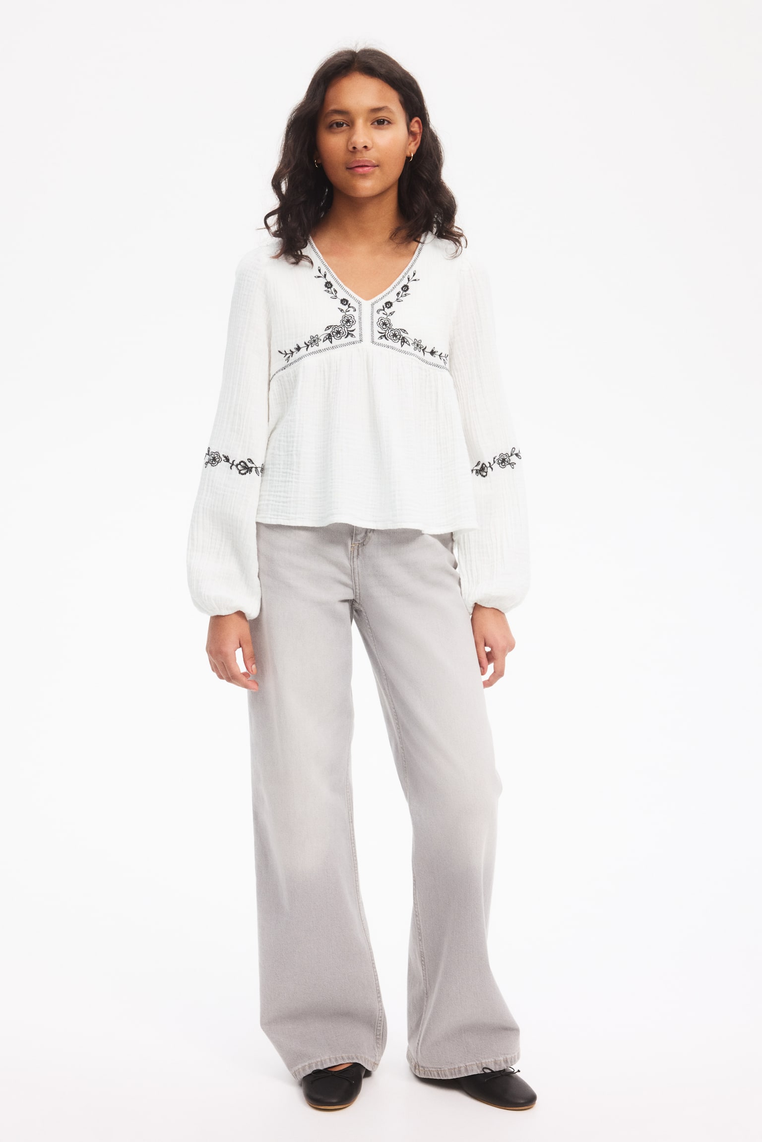 Embroidered cotton muslin blouse - White/Floral - 3