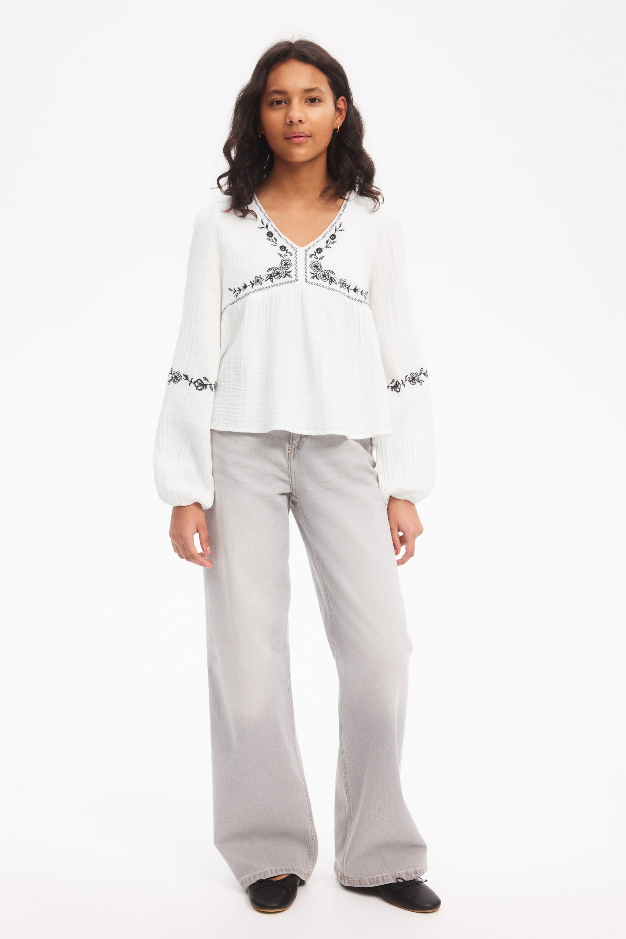 Детские блузки H&M Cotton Muslin Blouse with Embroidery — фото 3