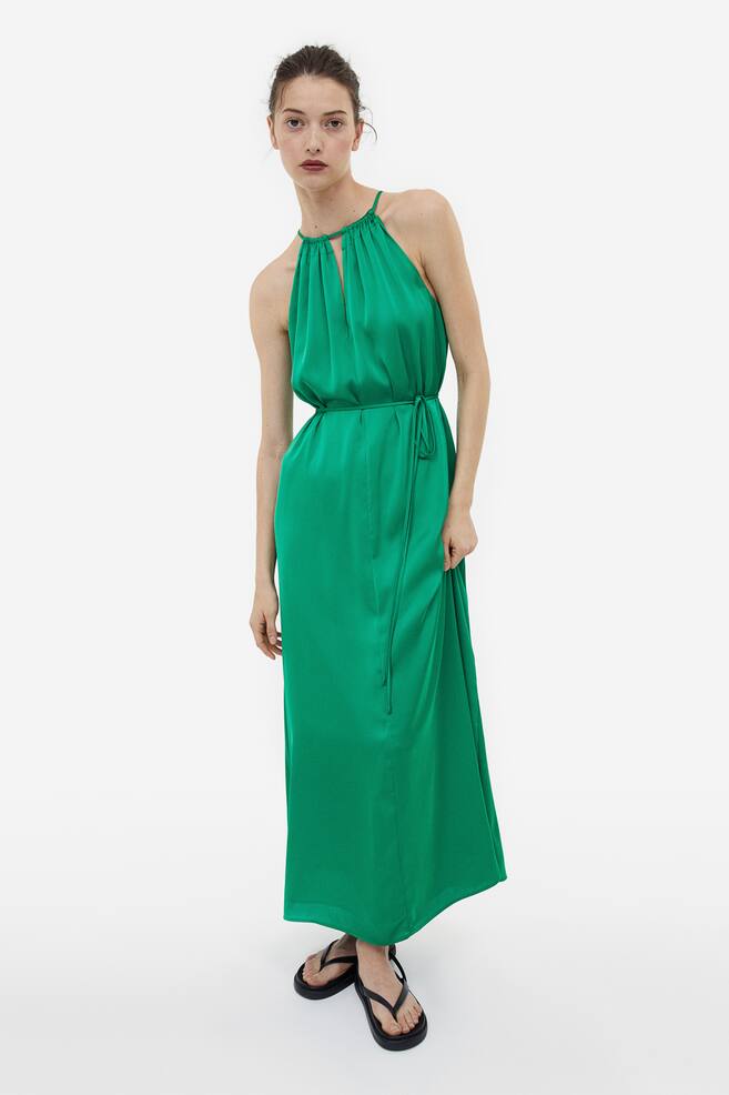 Lang kjole i satin - Grøn - 1