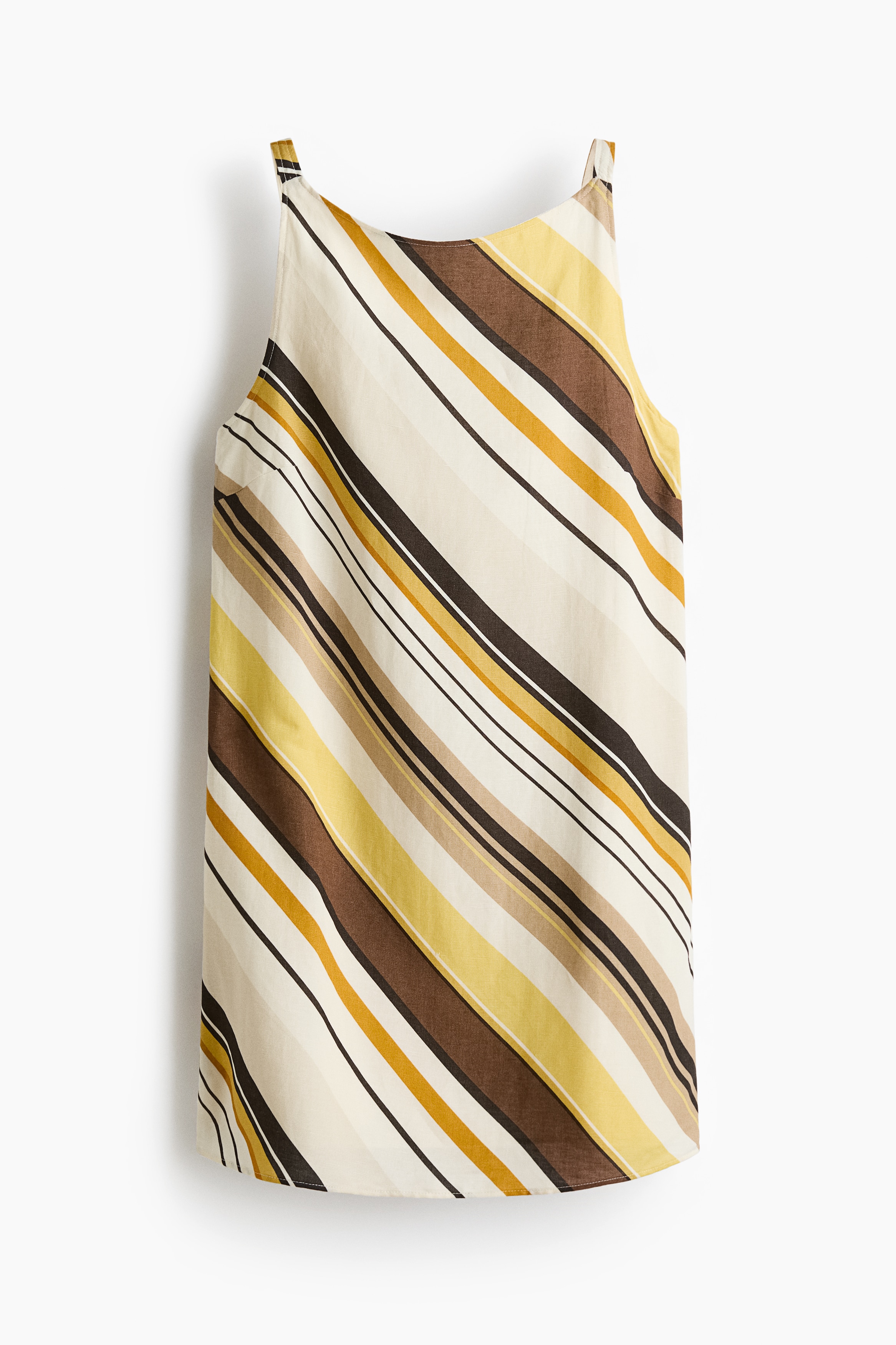 Sleeveless linen-blend dress - Cream/striped/Khaki green/paisley