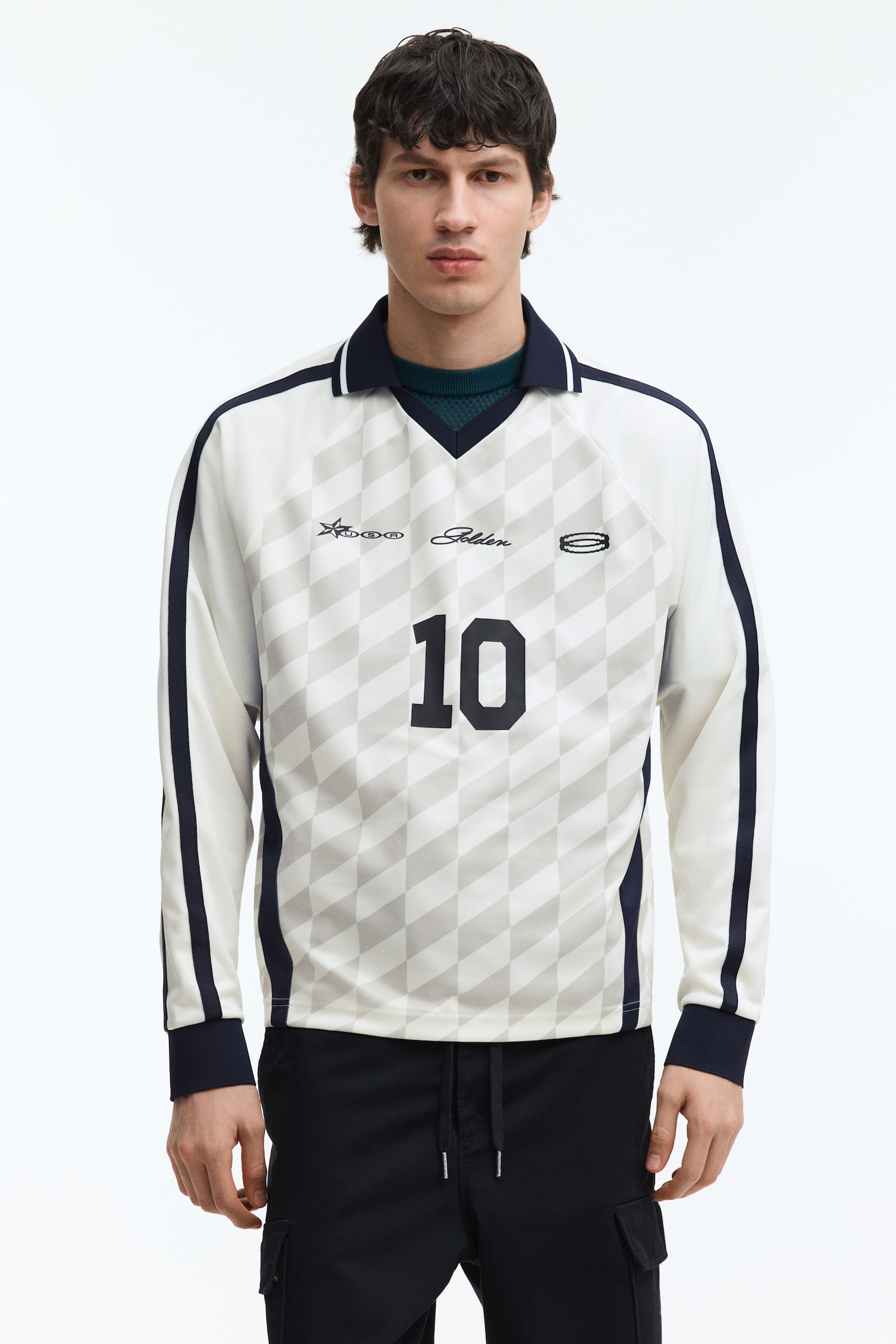 Loose Fit Printed football shirt-White/USA Golden 10 - 4