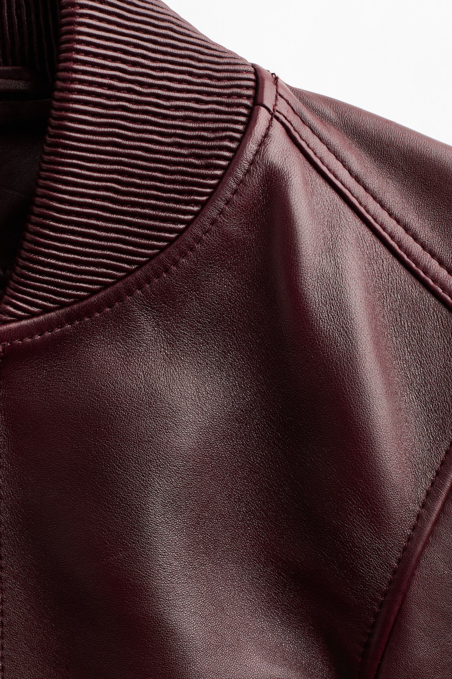 Leather bomber jacket - Burgundy - 5