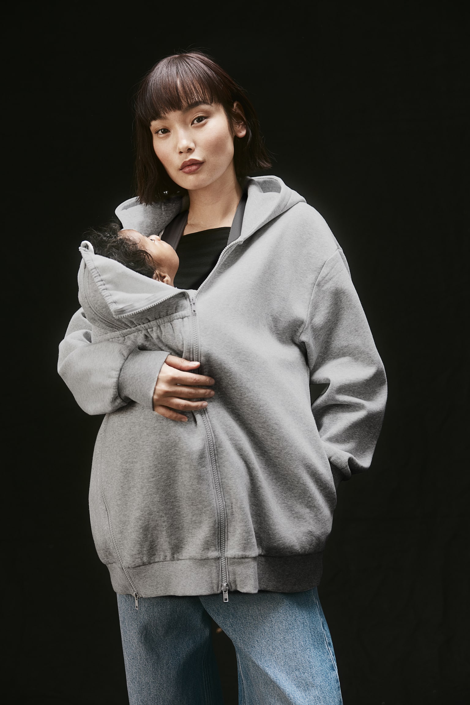 MAMA Before & After Babywearing Zip Up Hoodie - Light grey marle - 1