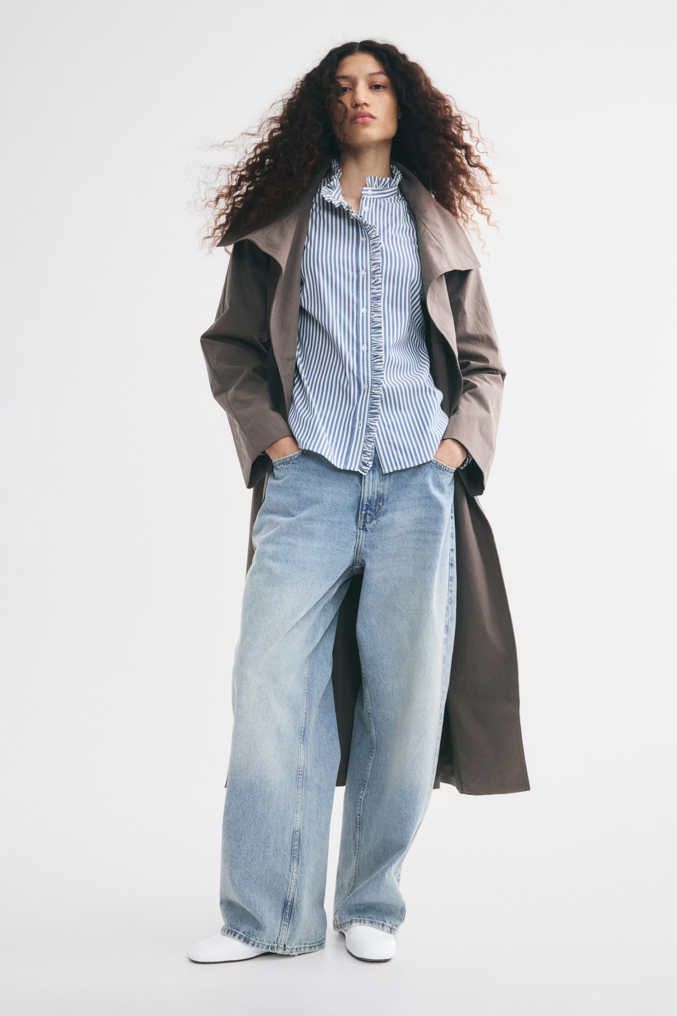 Ruffle-Trimmed Button-Front Blouse