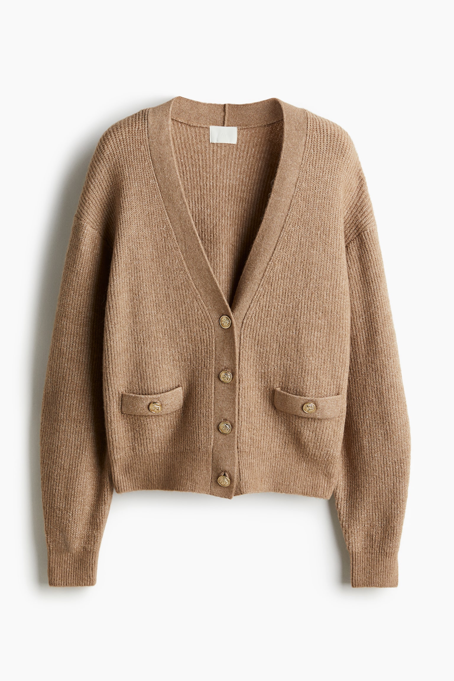 Rib-knit cardigan - Beige/Black/Dark grey marl - 2