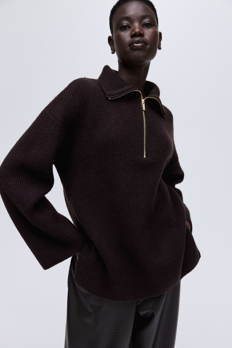 Zip-top rib-knit jumper
