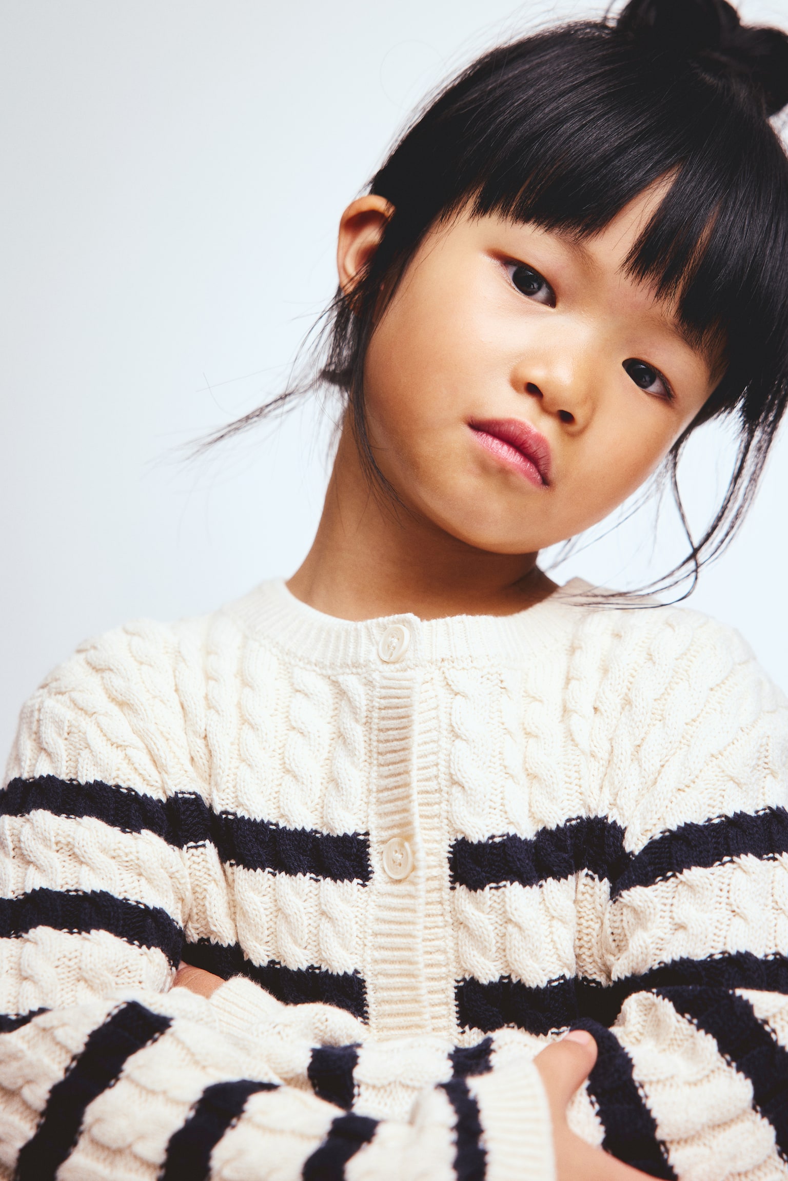 Cable-knit cardigan - Light beige/Striped/Pink/Blue - 4