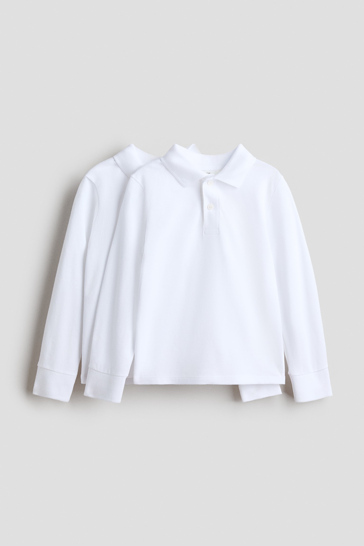 2-pack long-sleeved school polo shirts - White/White - 1