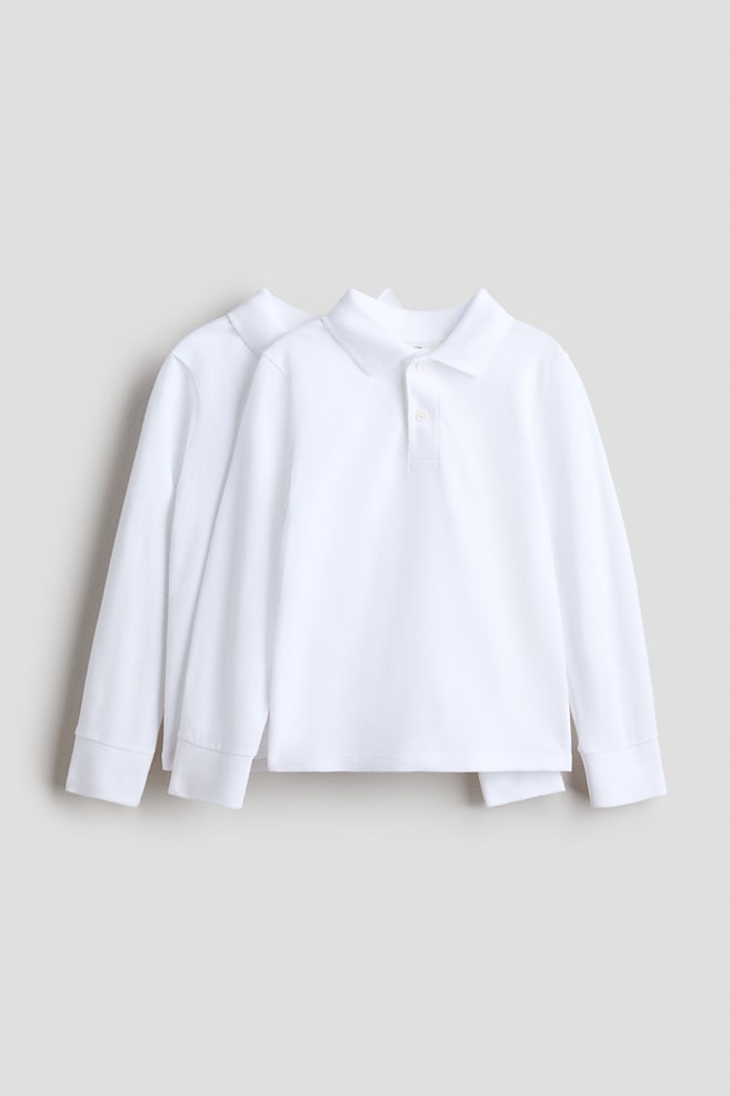 2-pack long-sleeved school polo shirts - White/White - 1