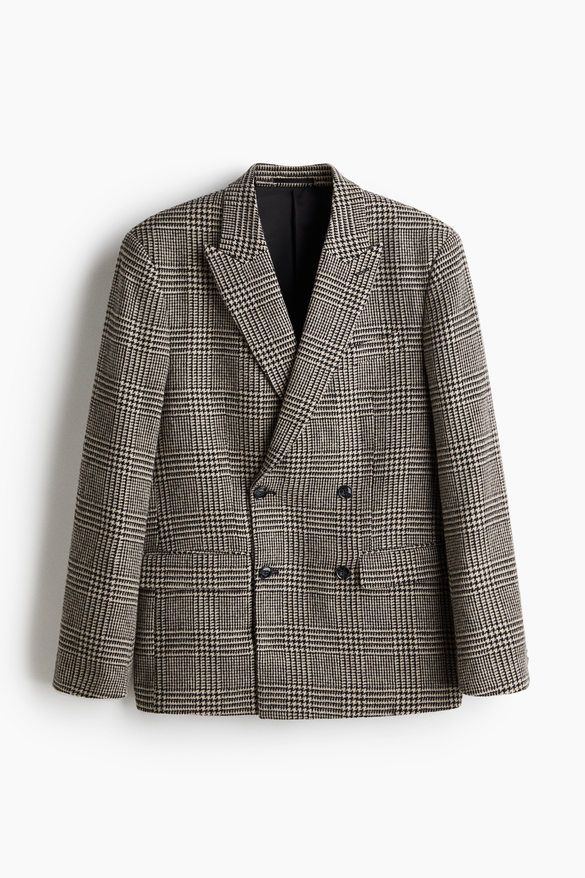 Relaxed Fit Wool-blend jacket - Beige/Black checked