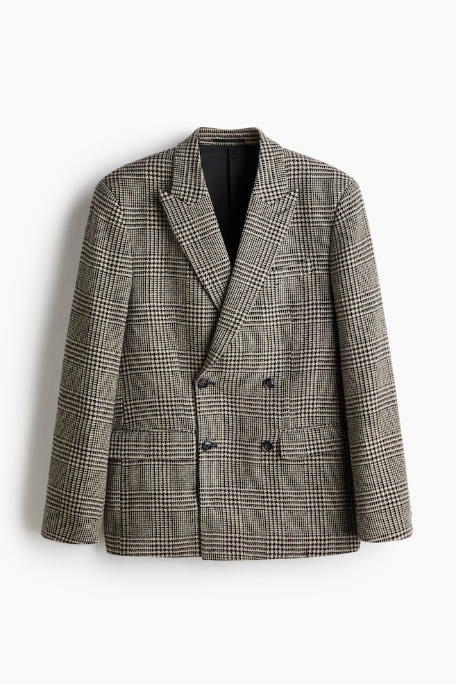 Relaxed Fit Wool-blend jacket - Beige/Black checked - 1
