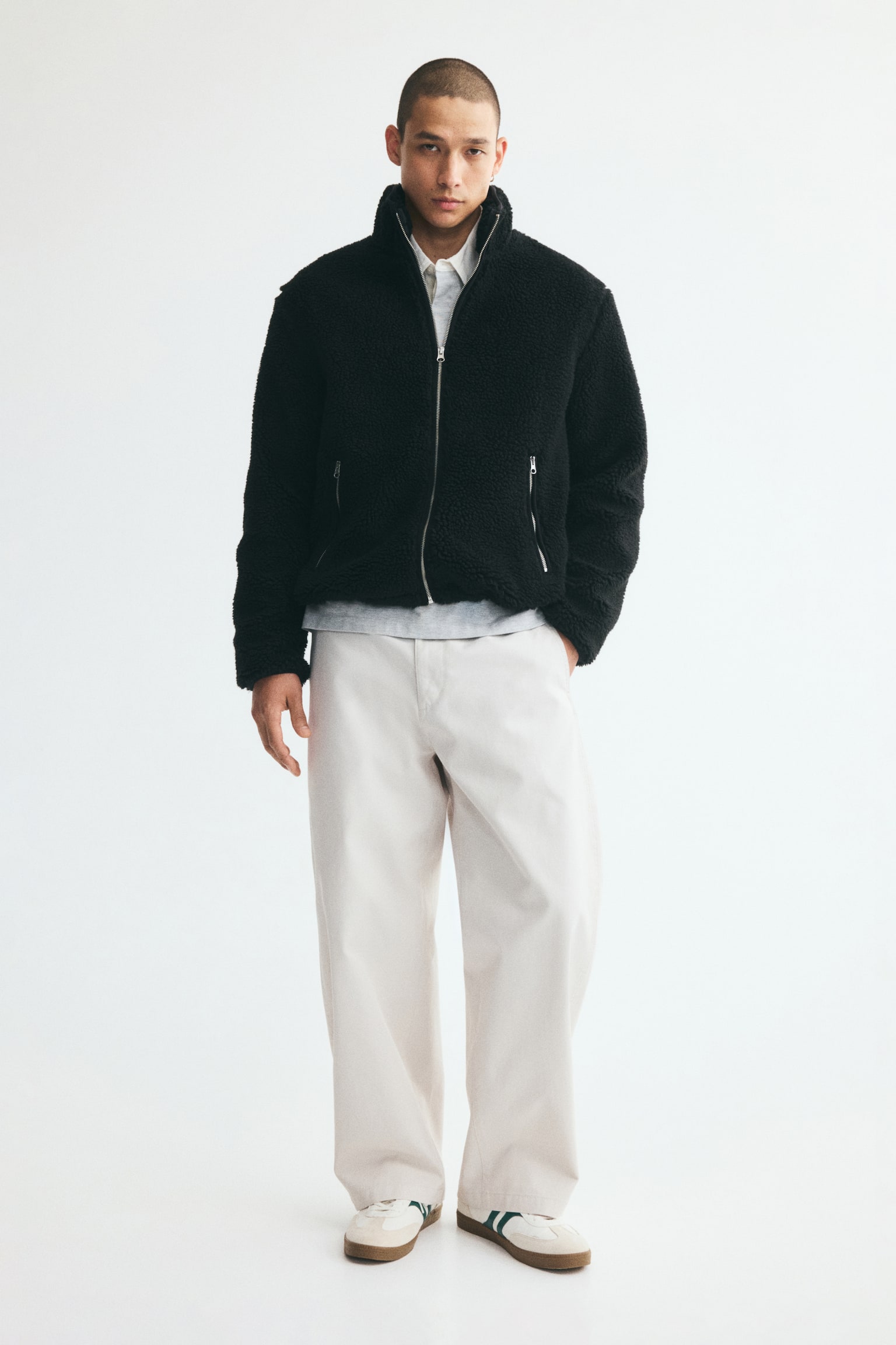 Мужская куртка H&M Teddy Fleece Jacket with Zipper, цвет: Чёрный — фото 3