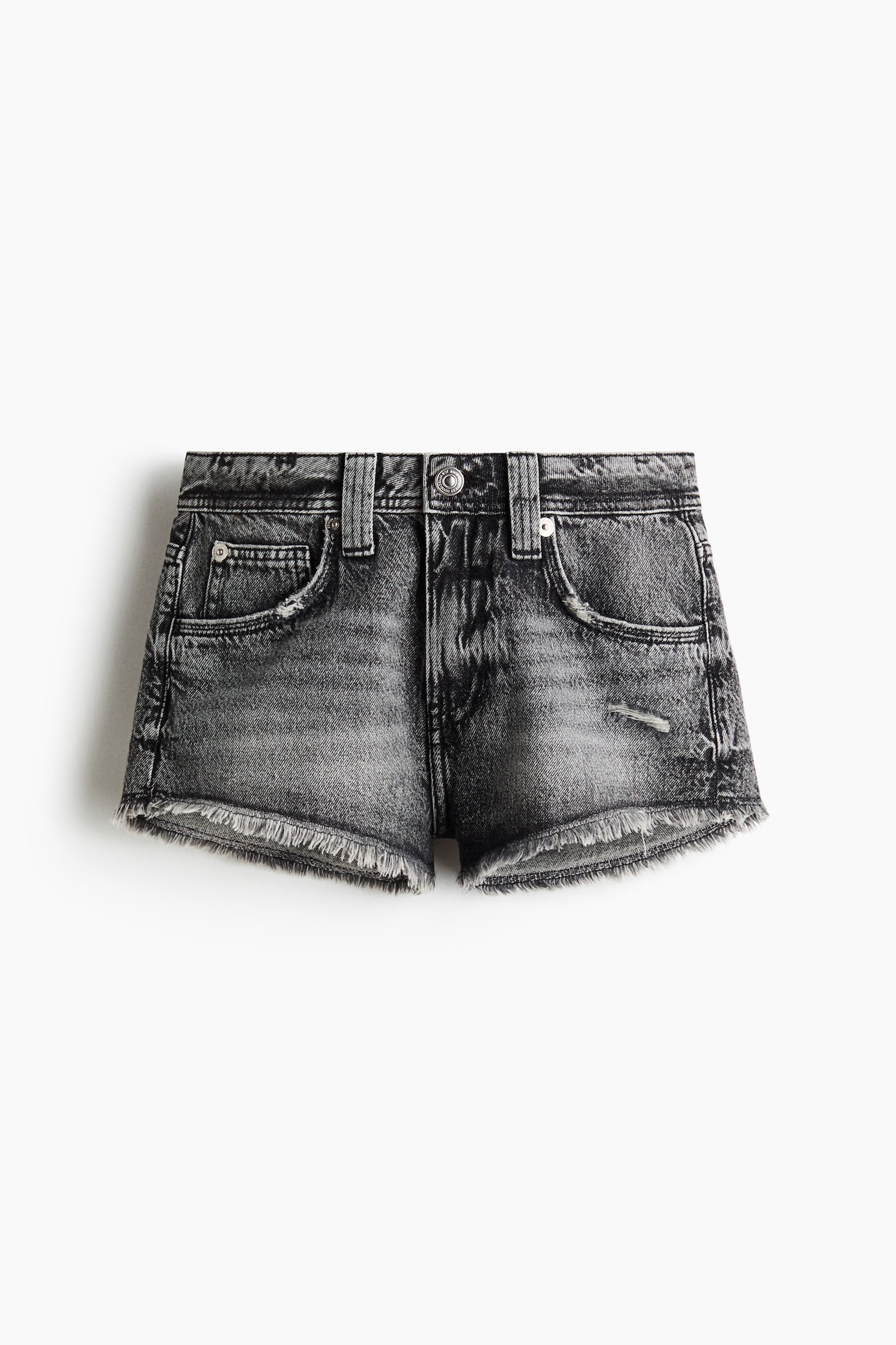 Jeansshort met rafels - Denimgrijs/Denimblauw - 1