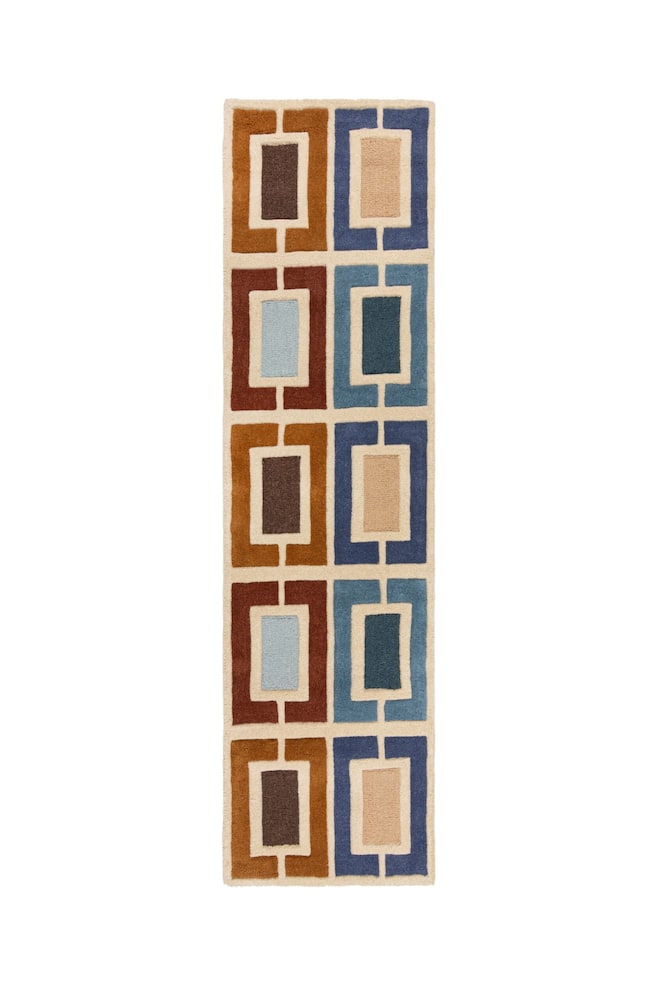 Retro Blocks Snidad Ull Löpare - Blå Multicolor - 1