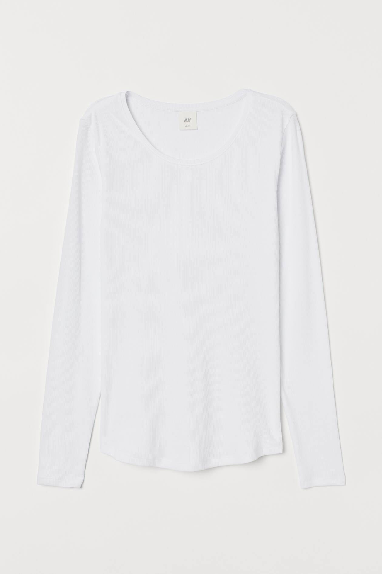 Long-sleeved Jersey Top - Long sleeve - White - Ladies | H&M US