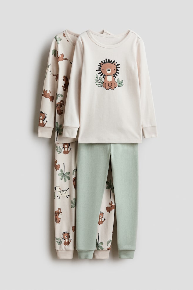2-pack Snug Fit Cotton Pajamas - Light beige/animals - 1